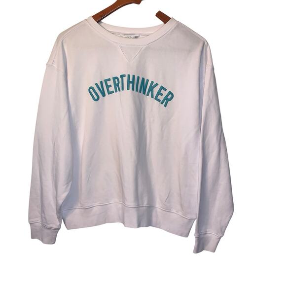 WILDFOX NWT White Long Sleeve "Overthinker" Graphic Crewneck Sweatshirt M - Picture 2 of 7